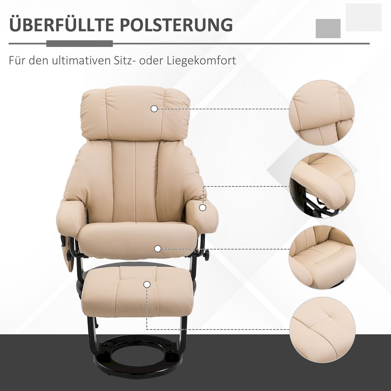 Dispositivi per massaggi: HOMCOM Relaxliege mit Hocker Beige – Nuovo e nell'imballaggio originale da Bottighofen venduto da zaap 4
