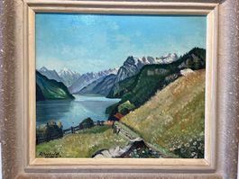 See und Bergszene von R. Dietrich 1951     (ID M473)