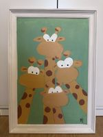 Giraffen-Familie fürs Kinderzimmer, handgemalt, gerahmtes Bi