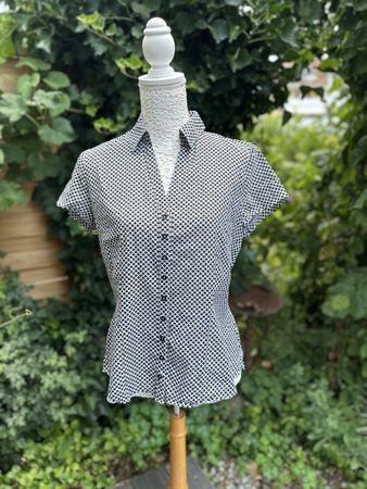 TAIFUN BLUSE / KURZARM-HEMD Schwarz-Weiss / Gittermuster