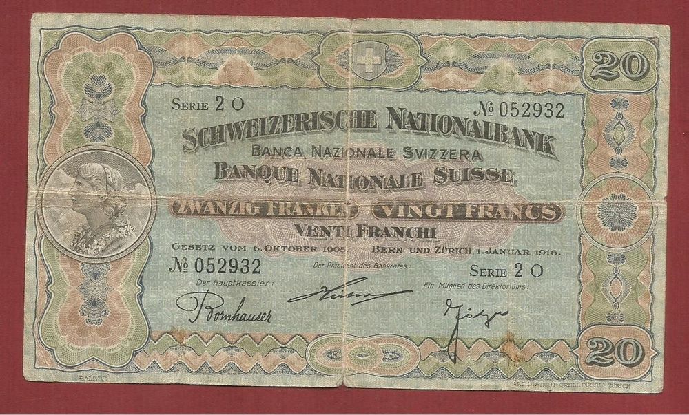 20 Fr. Note , Vreneli , 1.Jan. 1916 | Kaufen auf Ricardo