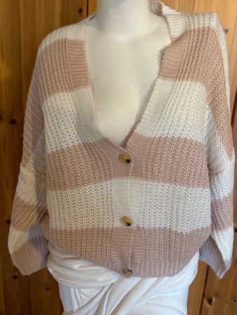 Süsser Strick-Cardigan, Gr. M, Rose/Weiss - Herbst 🍂