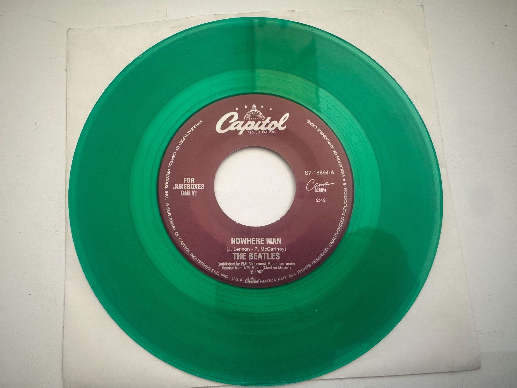 Dischi in vinile: BEATLES - Nowhere Man / What Goes On -Jukebox-Single - Green – Usato da Tegerfelden venduto da siebenmacky