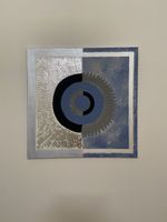 Abstraktes Bild 3D Struktur blau silber, zwei Seiten, Kunst
