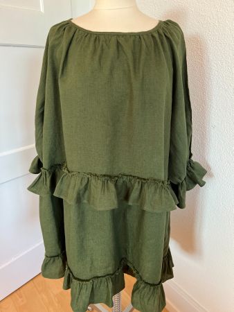 Damen Kleid, 100% Leinen, in Gr. L, Dunkelgrün