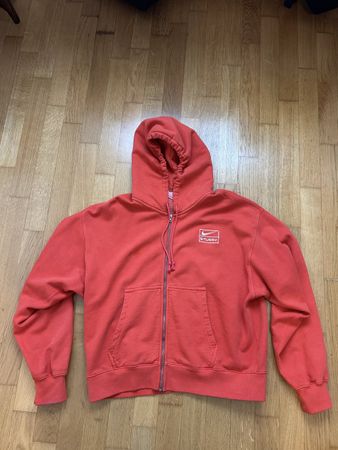 Stussy X Nike Pigment Dyed Fleece Zip Hoodie Habanero Red
