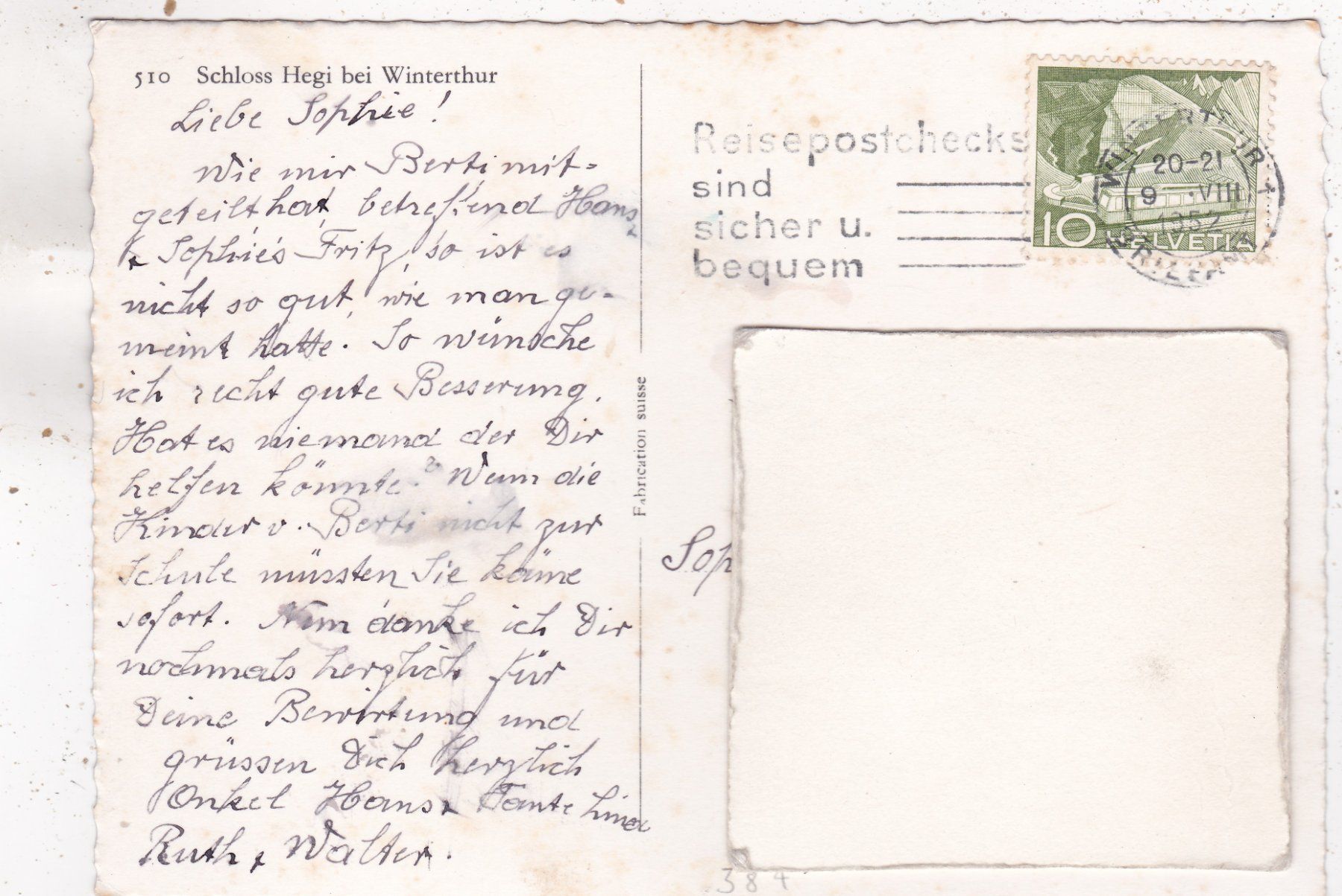 Cartes postales: Schloss Hegi bei Winterthur 1952 – D'occasion à Herisau par Lisegrat2008 1