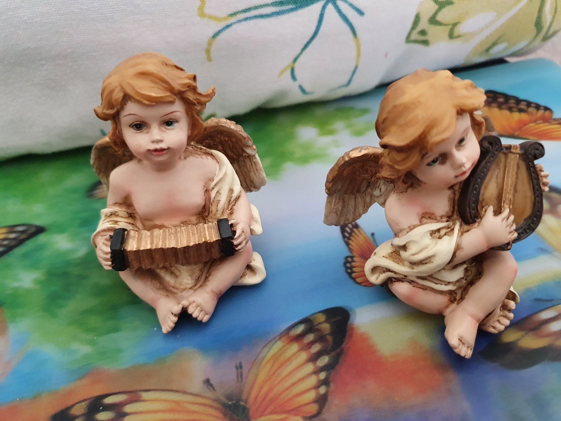 Statuette: 2 Gilde Engel mit Harfe & Ziehharmonika – Usato da Klingnau venduto da Fee1960 1