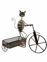 Cat Bicycle Planter Metal Decoration Used