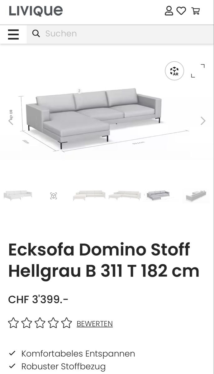 Livique Divani: Sofa DOMINO LIVIQUE – Usato da Dietlikon venduto da DIVO 3