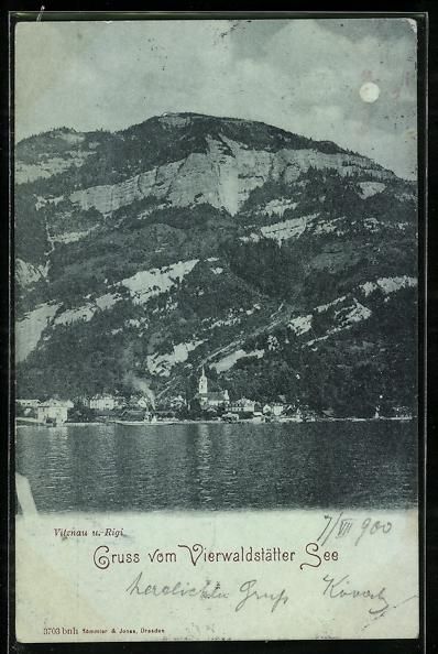 Cartoline postali: Mondschein-AK Vitznau, Totalansicht des  – Usato da Berlin venduto da bartko-reher