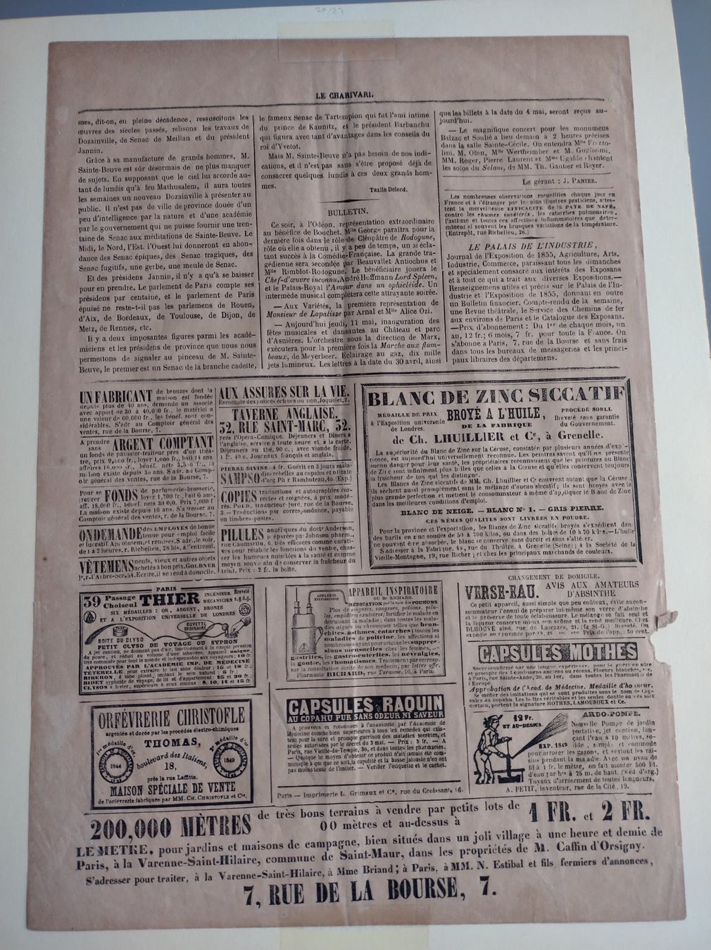 Grafica & Litografie: DRUCKGRAFIK LE CHARIVARI 1854 – Usato da Oberwil BL venduto da Fgquerschleeger 1