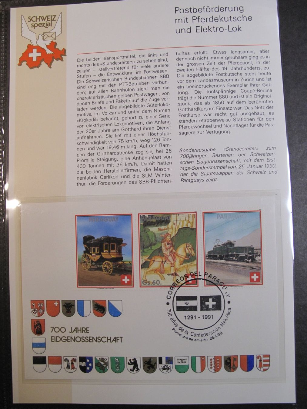 Tutti i francobolli: 700 Jahre Eidgenossenschaft  Paraguay Postbeförderung ET – Usato da Wil SG venduto da fva01