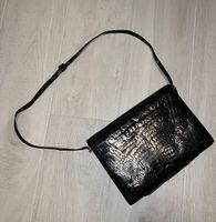Sac vintage en cuir crocodile bandoulière réglable noir