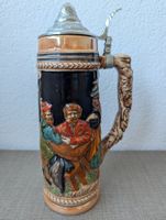 Vintage Bierkrug mit Zinndeckel 900 ml