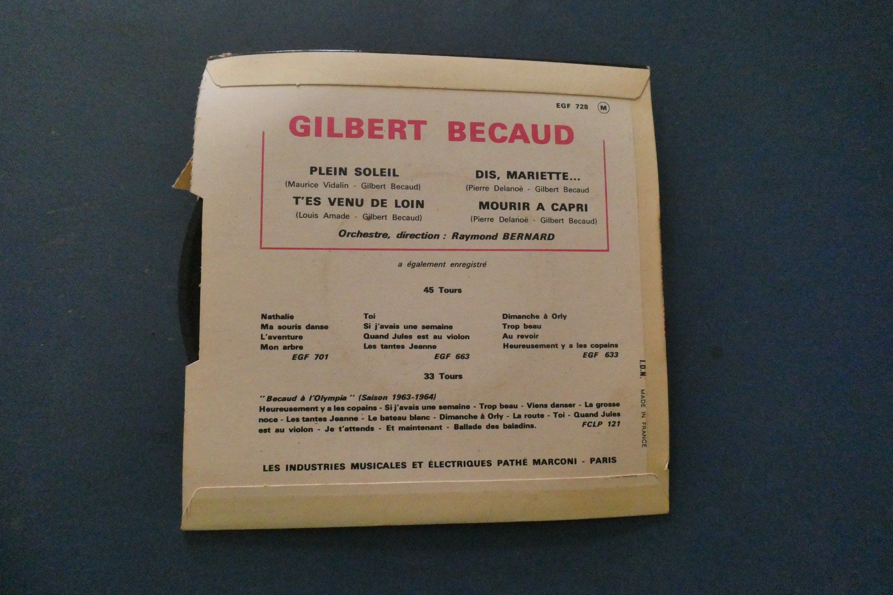 Schallplatten: Disque Gilbert Bécaud – Gebraucht aus Fontaines NE von monloisir 1