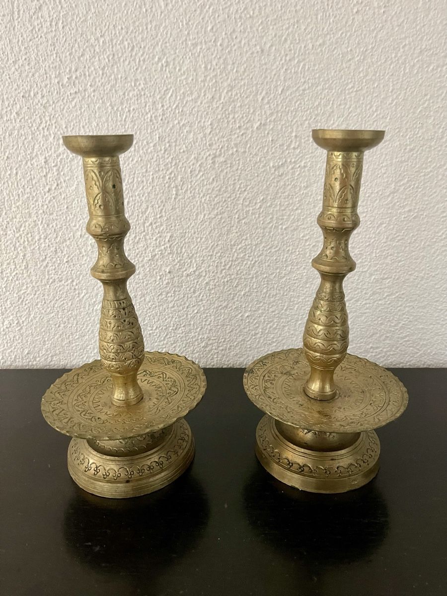 Portacandele: 2 alte Messing Kerzenhalter – Usato da Dübendorf venduto da Crioula