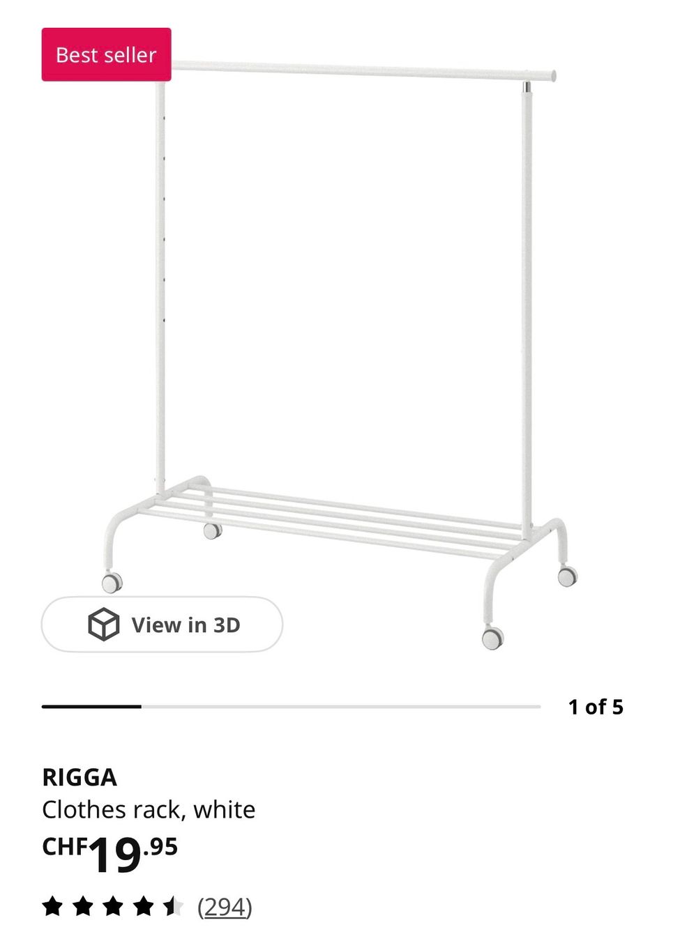 Stenditoi: White Clothes Rack with Wheels and Shelf – Nuovo (secondo la descrizione) da Zürich venduto da xia_qgl7 1