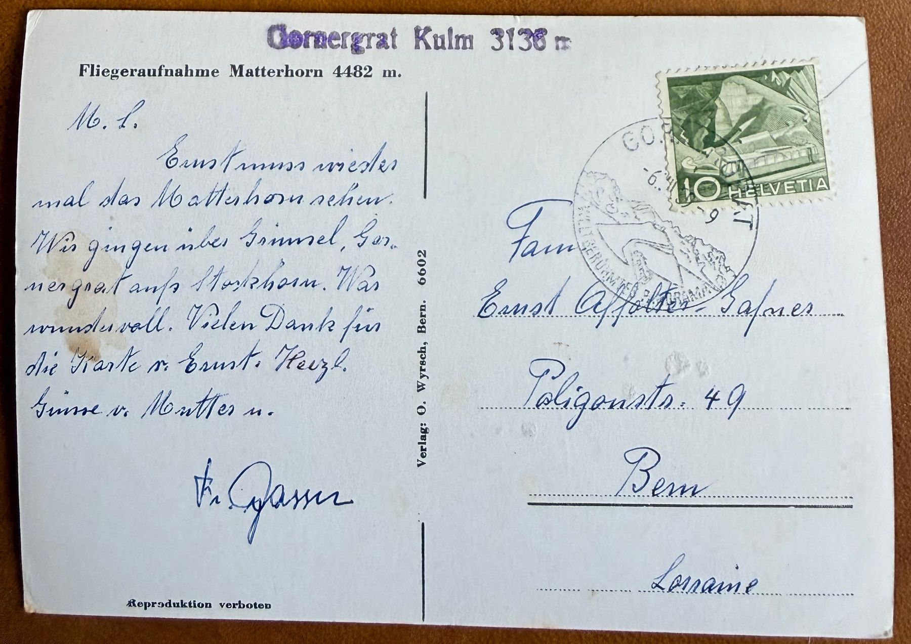 Cartoline postali: AK: Zermatt - Le Cervin 1959 – Usato da Lutry venduto da Ediego 1