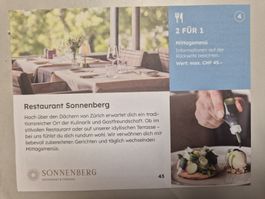2 FÜR 1 Mittagessen im Restaurant Sonnenberg Züri CHF 45