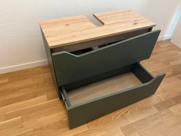 Waschtischunterschrank 80 cm Grün / Holzoptik mit Hettich So