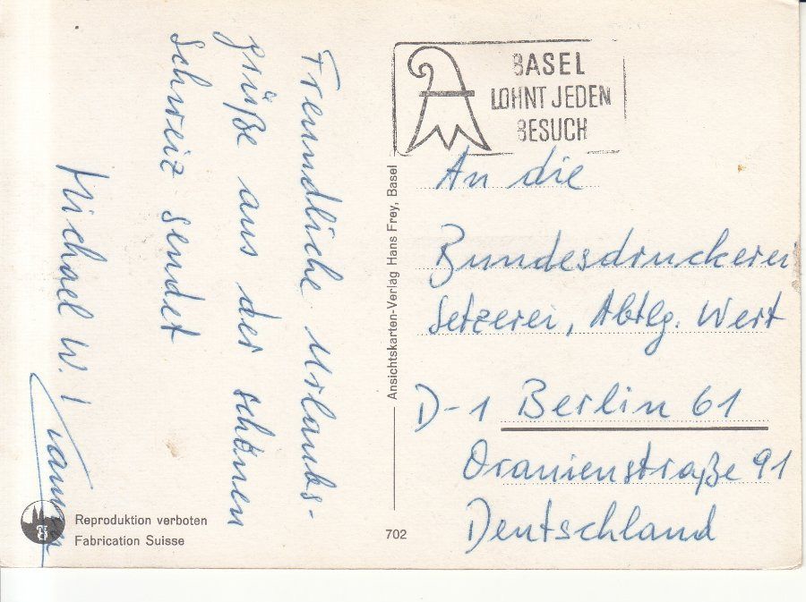 Cartoline postali: Basel ca. 1970 – Usato da Bürglen TG venduto da StampGraf 1