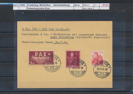 1945 Postbeleg, Winterthur Post - Nachbelastung