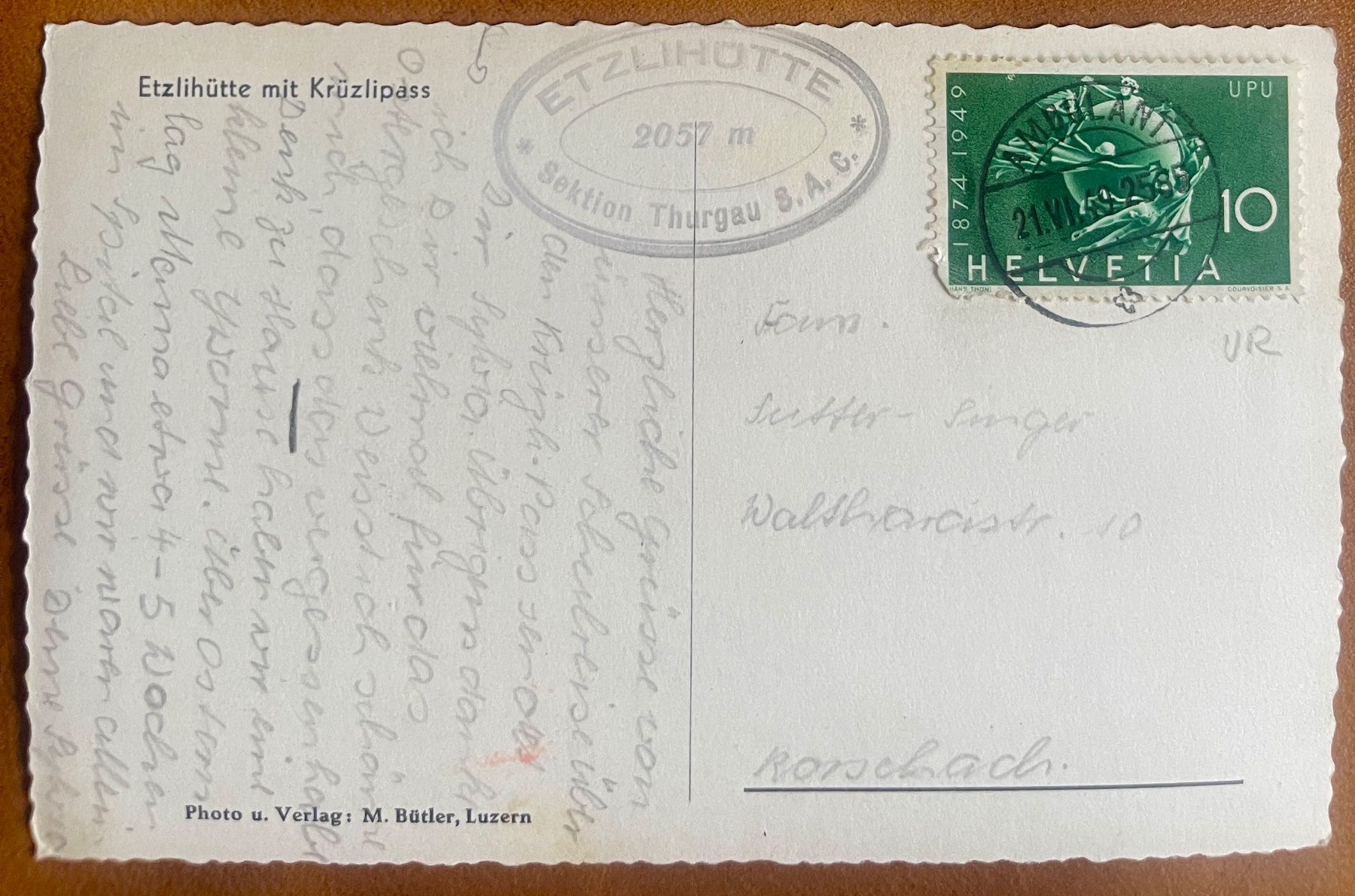 Cartoline postali: ETZLIHÜTTE  mit  Krüzlipass 1949 – Usato da Lutry venduto da Ediego 1