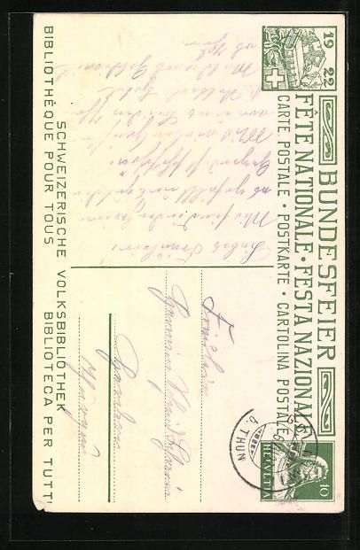 Cartoline postali: Schweizer Bundesfeier 1922, Schweizerisc – Usato da Berlin venduto da bartko-reher 1