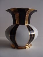 Bänsch Lettin Porzellan Vase schwarz mit Echtgold verziehrt