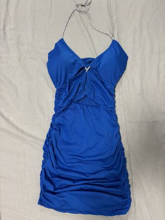 Vestito corto blu elettrico con Strass
