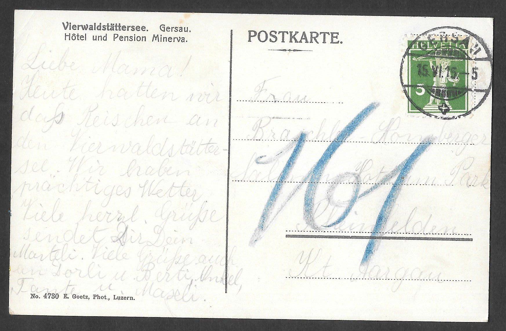 Cartoline postali: Gersau Hotel und Pension Minerva – Usato da Olten venduto da clotaldi 1