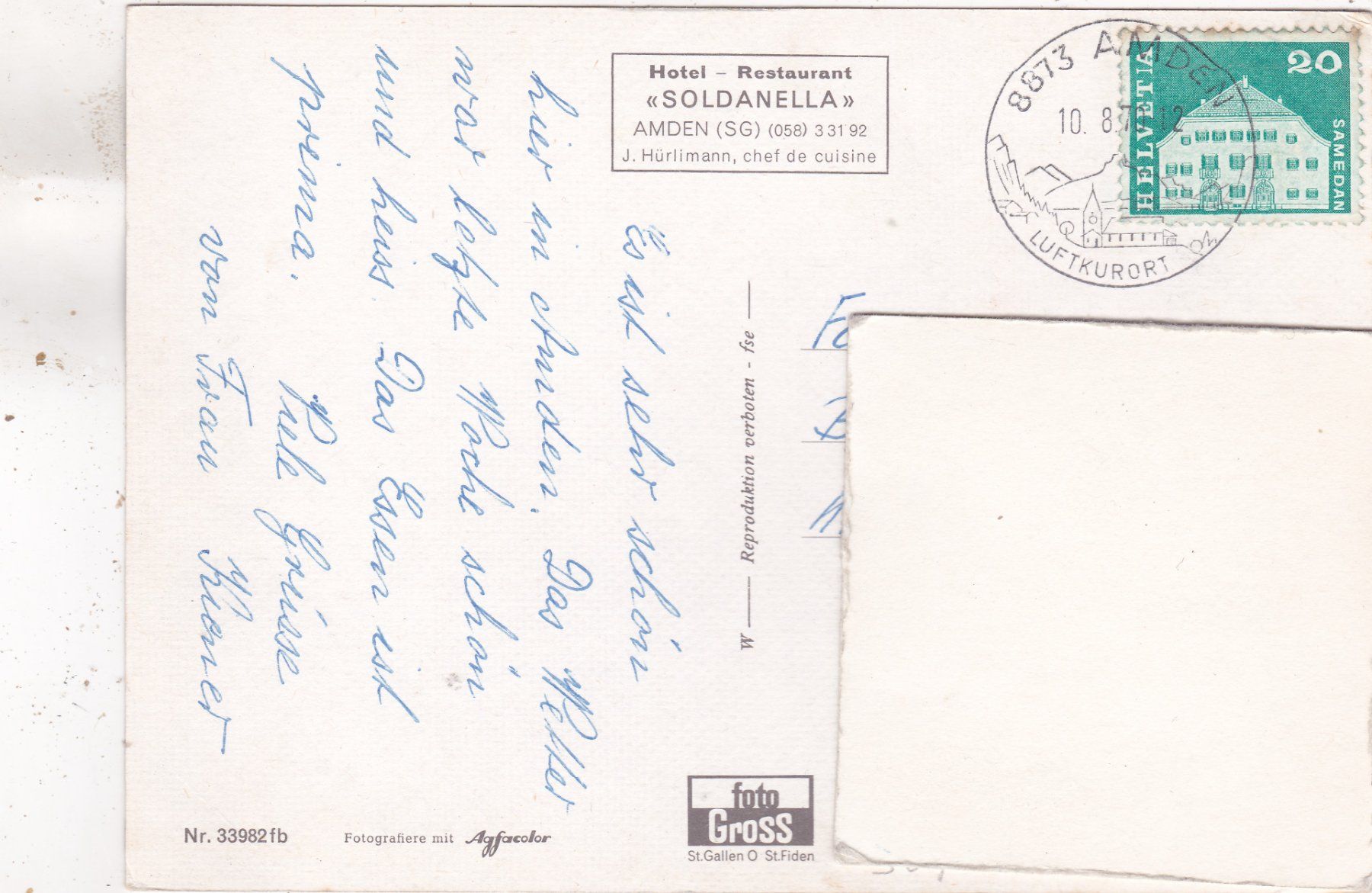 Cartes postales: Amden Hotel Soldanella 1970 – D'occasion à Herisau par Lisegrat2008 1