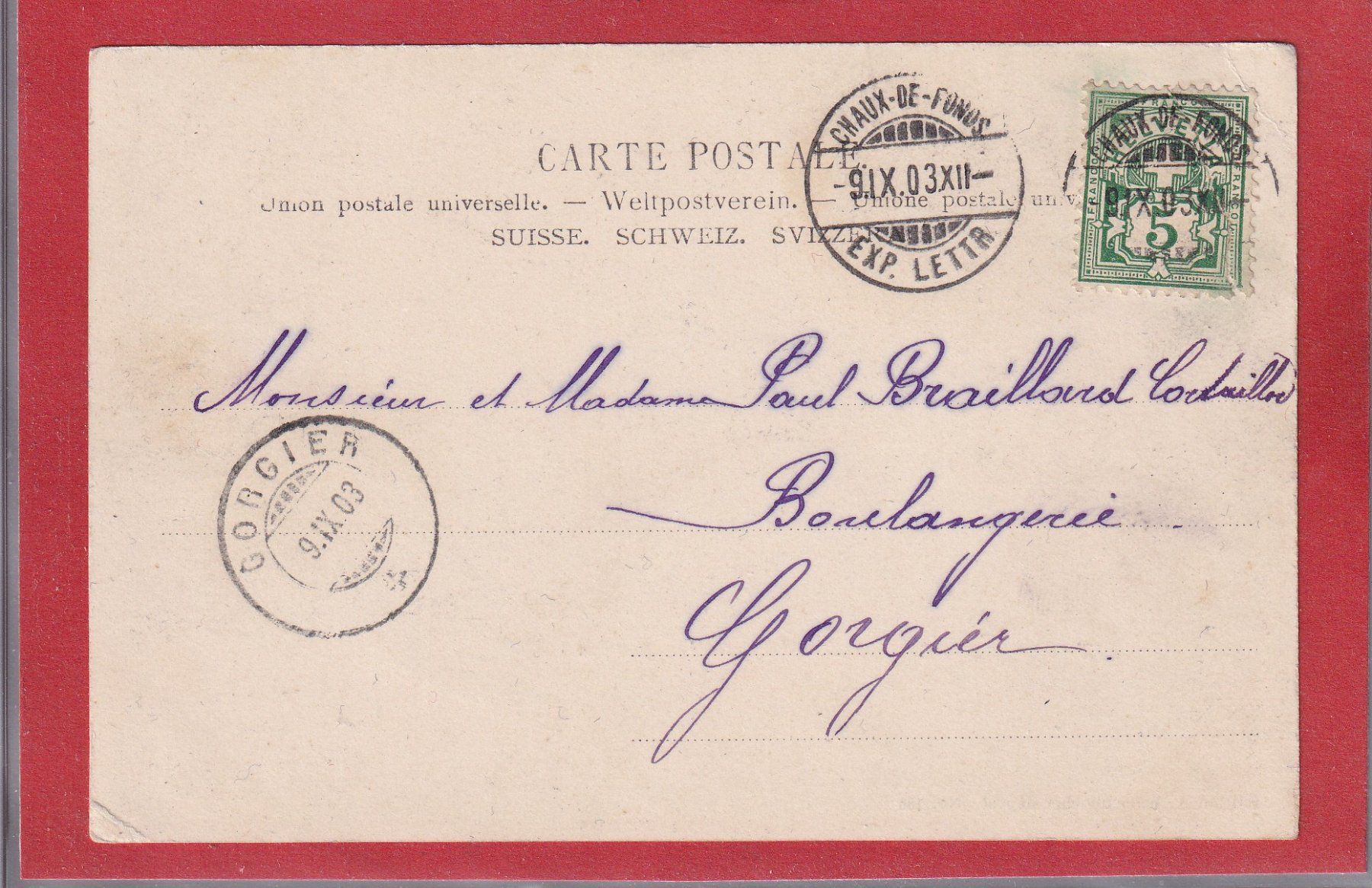 Cartoline postali: Chaux de Fonds - Chez Botteron - 9.9.1903 – Usato da Orvin venduto da Pyaeschli 1