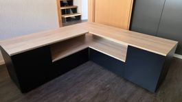 Eck-Fernsehmöbel schwarz braun mit Holz look