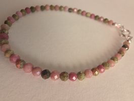 Armkette Rhodochrosit & Unakit facettiert ⌀3mm. / 18,5cm. 