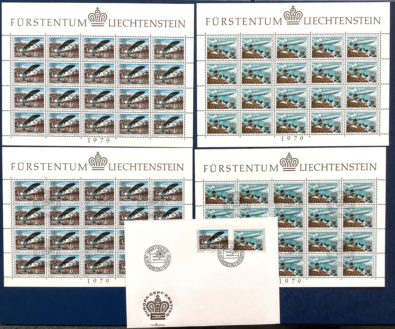 Tutti i francobolli: 1979 Liechtenstei Zeppelin - Postflugzeug Bogensatz ** - ET – Nuovo (secondo la descrizione) da Liestal venduto da Skunk02