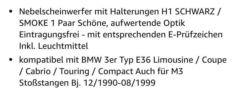 BMW Tutti pezzi di ricambio auto: BMW E36 Nebelscheinwerfer Set Schwarz Smoke H1 – Nuovo e nell'imballaggio originale da Winikon venduto da cabriofan01 6