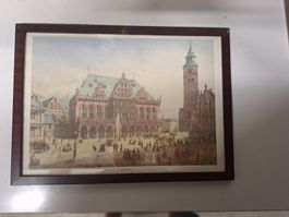 4 Stiche (Bremen, Hamburg, Starnberg, Heidelberg) gerahmt