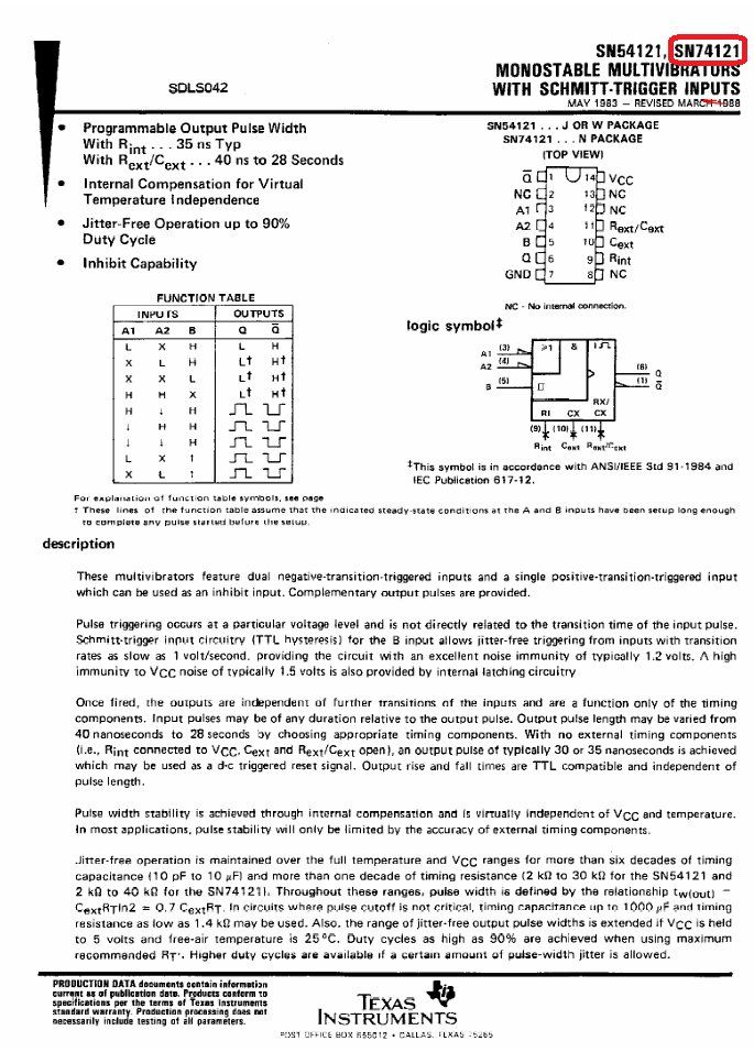 Componenti elettronici: SN74121N - MONOSTABLE MULTIVIBRATORS 25 Stück – Usato da Oberwangen b. Bern venduto da Vittorio0 1