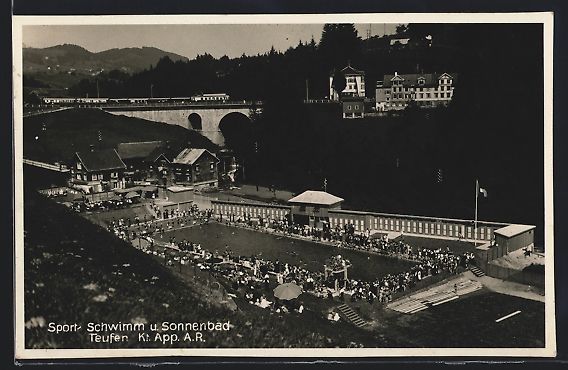 Cartoline postali: Teufen /App., Schwimmbad mit Gebäuden u – Usato da Berlin venduto da bartko-reher