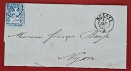 STRUBEL 23C FALTBRIEF SEHR SAUBER MORGES NYON VAUD 1858