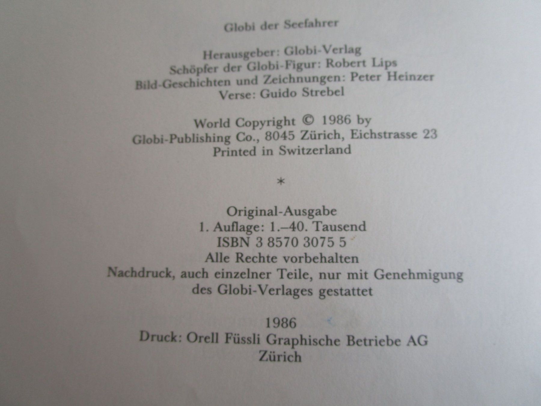 Libri: Globi der Seefahrer, 1. Auflage 1986 – Usato da Binningen venduto da Oldfashion 1