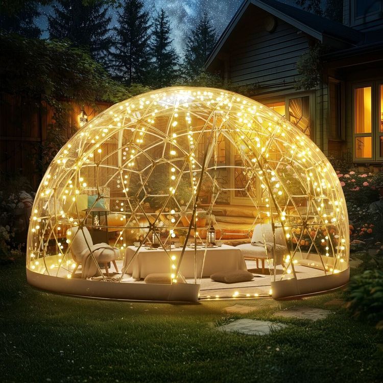 2.9 X 1.8 M Blasenzelt Mit Lichterketten – Geodätisches Kuppelzelt Für 2-4 Personen – Garten Iglu Für Party & Gewächshaus