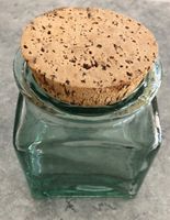 Bocal en verre carré vert vintage avec bouchon en liège neuf