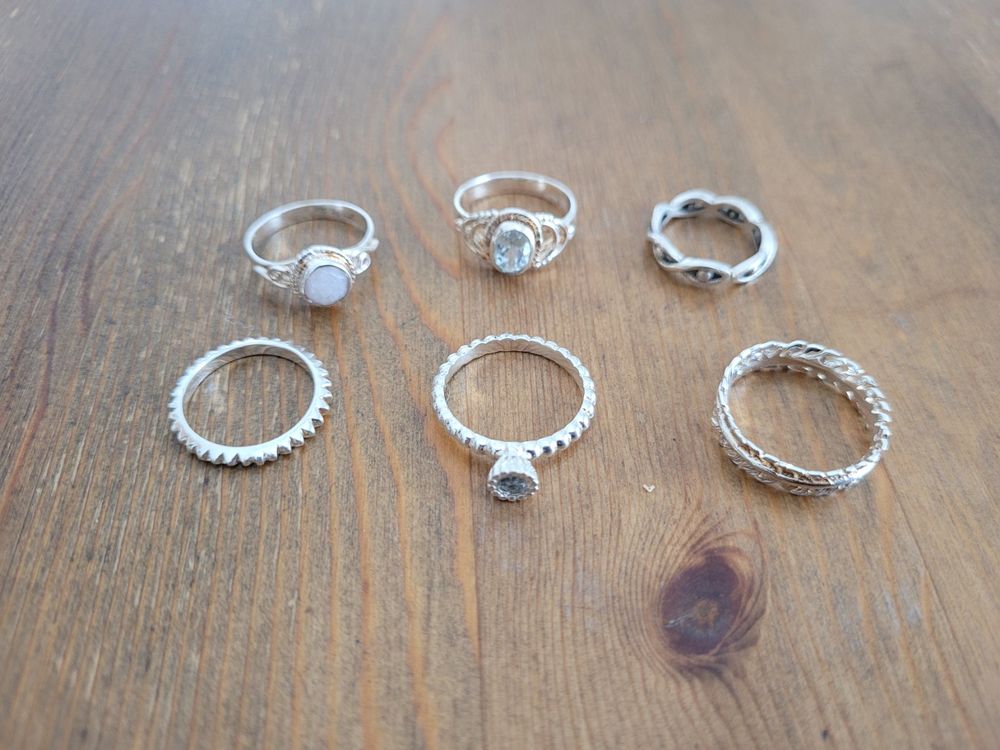 6 zarte, kleine Ringe, Fingerringe, 925er Silber, Steine (Neu (gemäss ...