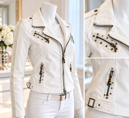 Cremeweisse  Jacke Gr M Nieten Reissverschluss Lilie