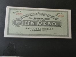 Mexiko 1915, 1 Peso - Lokalausgabe -   ungefaltet