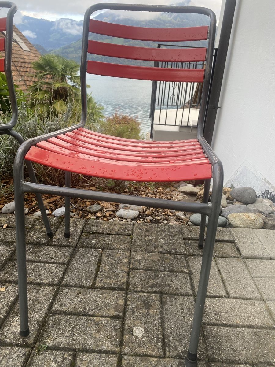Sedie: 4 Retro Gartenstühle rot – Usato da Beckenried venduto da tyff123 1