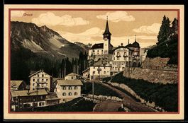 AK Arosa, Ortsansicht mit Kirche und Häusern